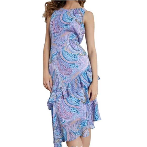 NEW SAM EDELMAN Boho Ruffle Midi Dress 10 Frilly Coquette Event Purple Pink Blue - Picture 10 of 10